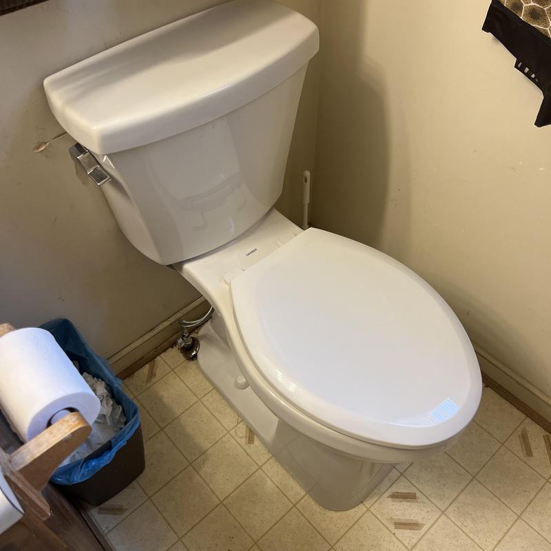Gerber comfort height toilet installed in bathroom Gerber comfort height toilet installed in bathroom