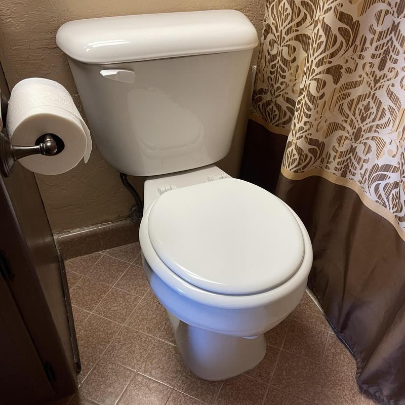 Toilet with new flange hardware and wax ring installed