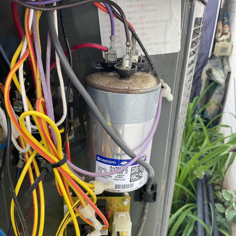 Condenser capacitor and wiring in HVAC unit