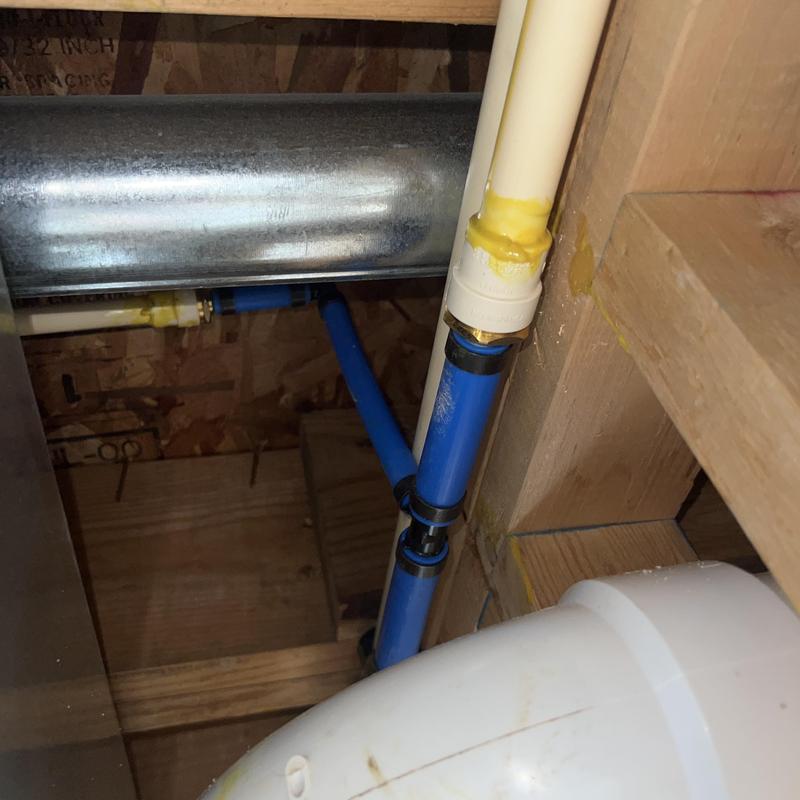 CPVC waterline with blue PEX connections in ceiling CPVC waterline with blue PEX connections in ceiling