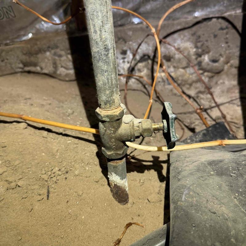 Main water shutoff valve with corrosion in crawlspace