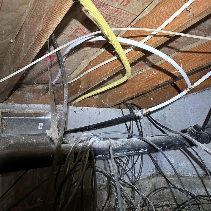 Gas line installation with PEX tubing in attic space