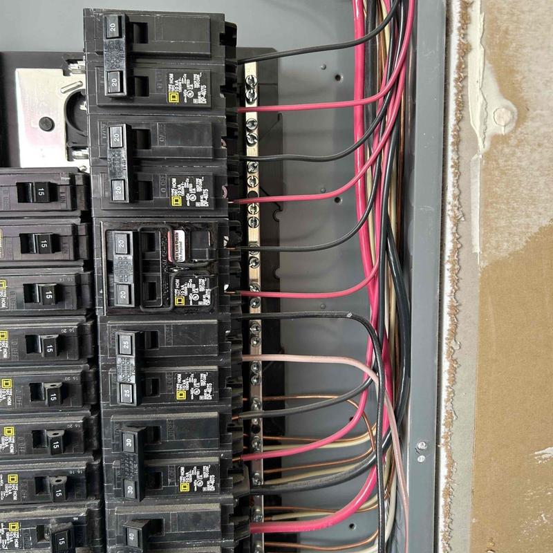 Electrical breaker panel with wiring connections Electrical breaker panel with wiring connections