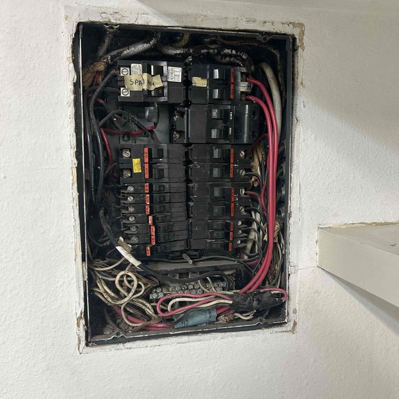 Electrical breaker panel with wiring inspection needed