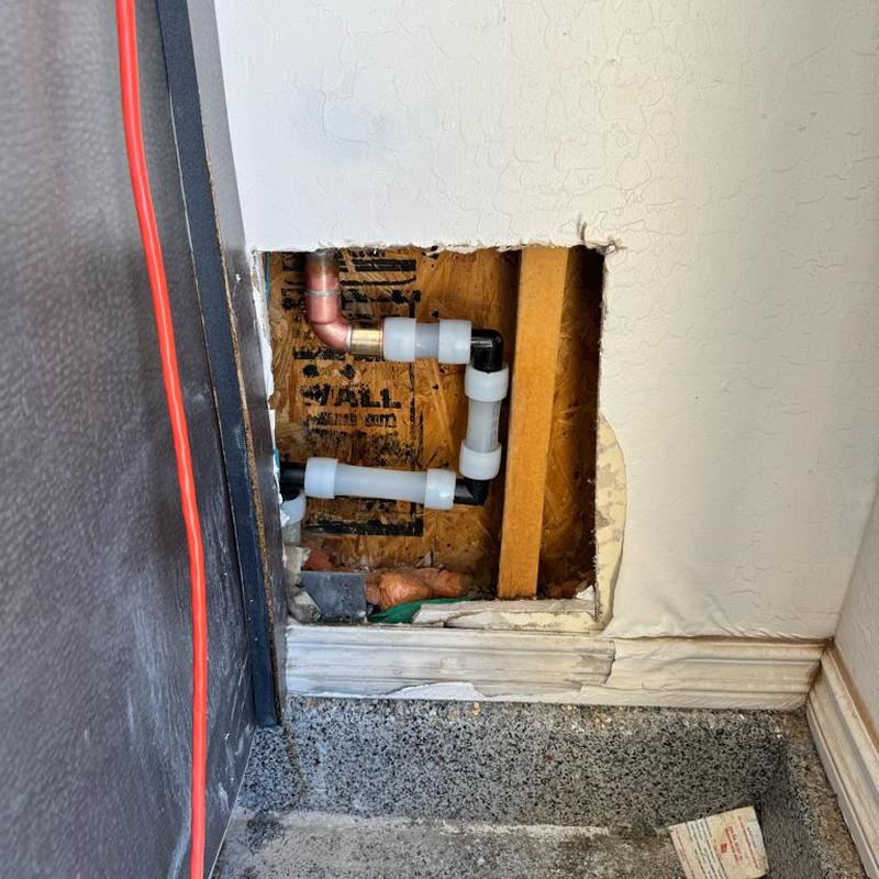 PEX to copper connection inside wall with drywall cutout