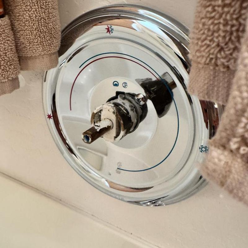 Moen Posi-Temp shower cartridge with corroded handle