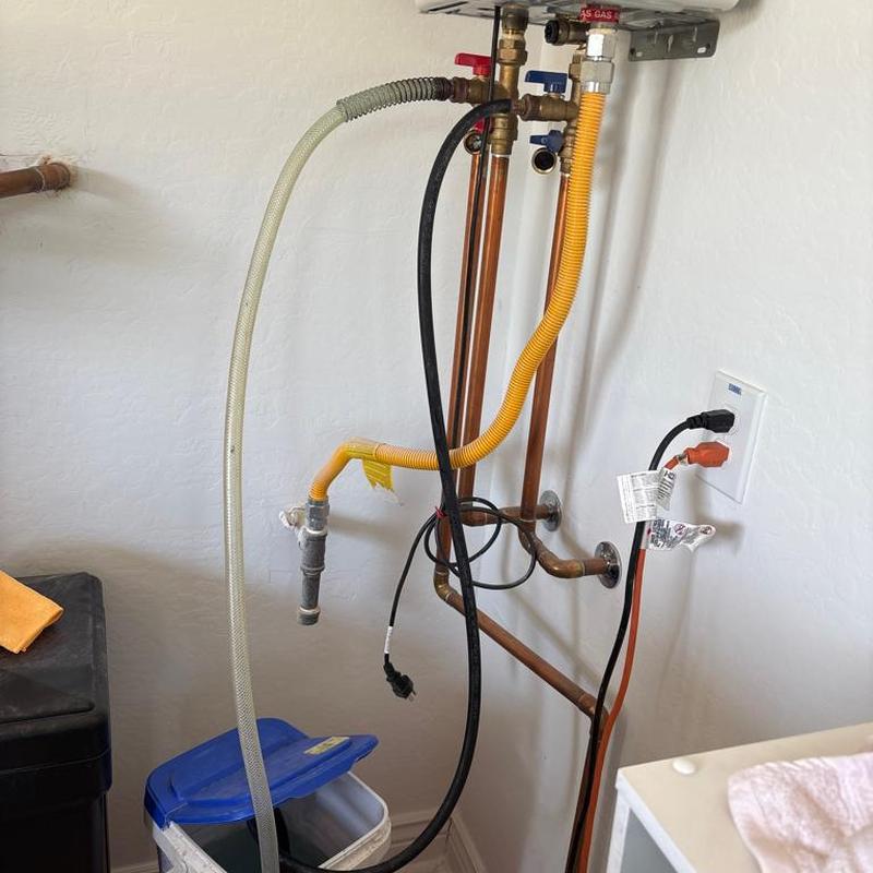 Tankless water heater flushing and filter cleaning setup