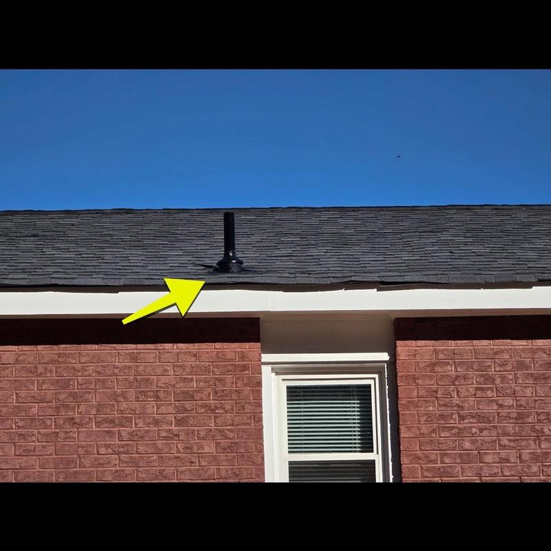 Roof vent pipe on shingle roof with storm damage Roof vent pipe on shingle roof with storm damage