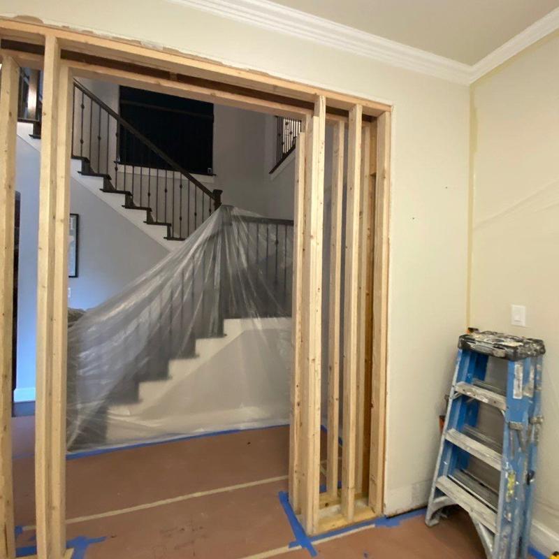 French door frame installation with wall framing