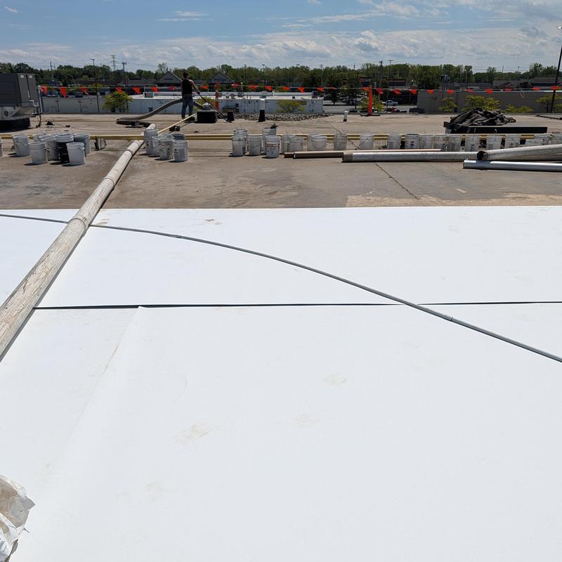 TPO single ply flat roof restoration in progress