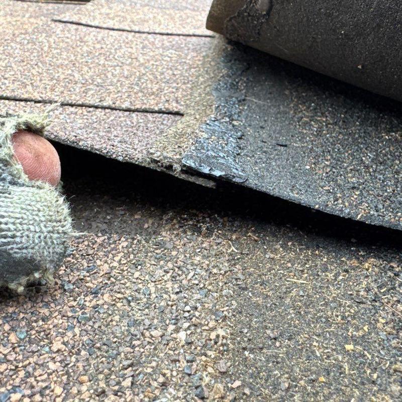 Roof shingles with lifted and cracked edges due to hail damage