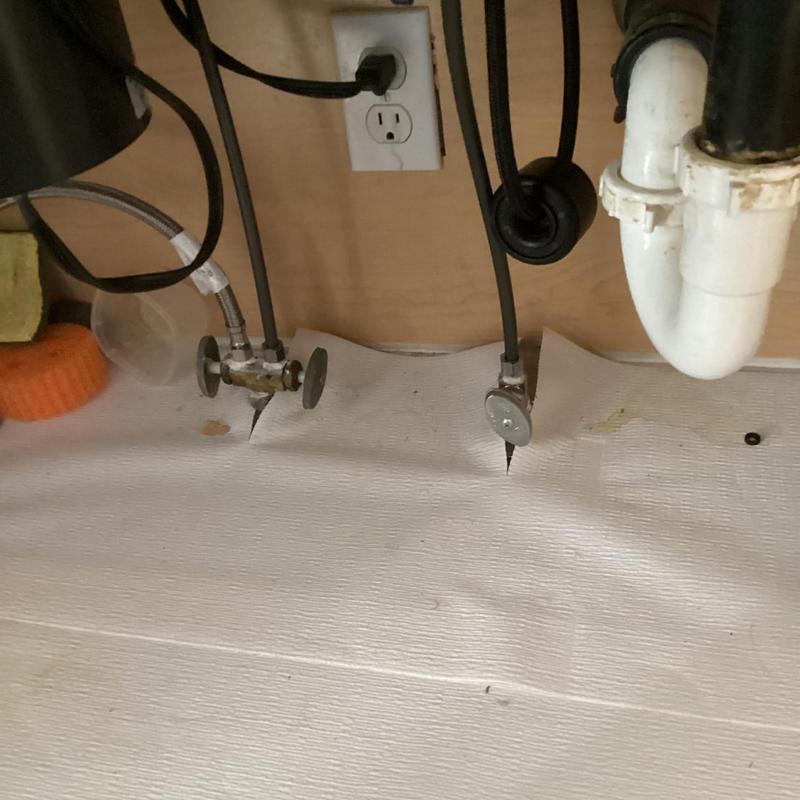 Kitchen faucet water supply valves and plumbing connections