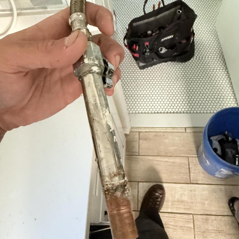Toilet emergency stop valve with attached supply line Toilet emergency stop valve with attached supply line