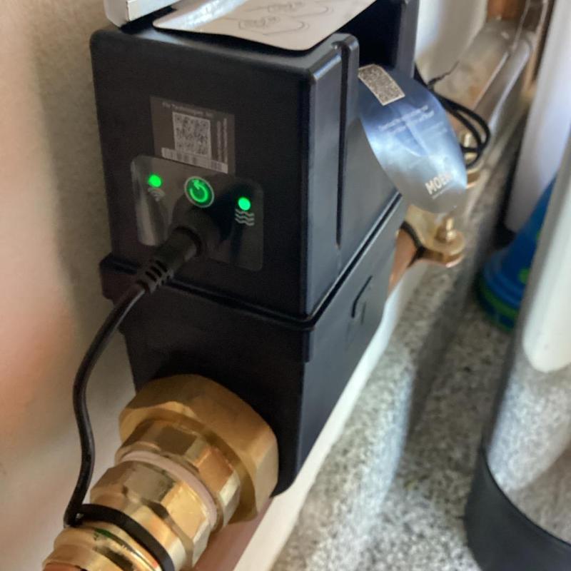 Moen Flo water monitoring valve installed with power cord