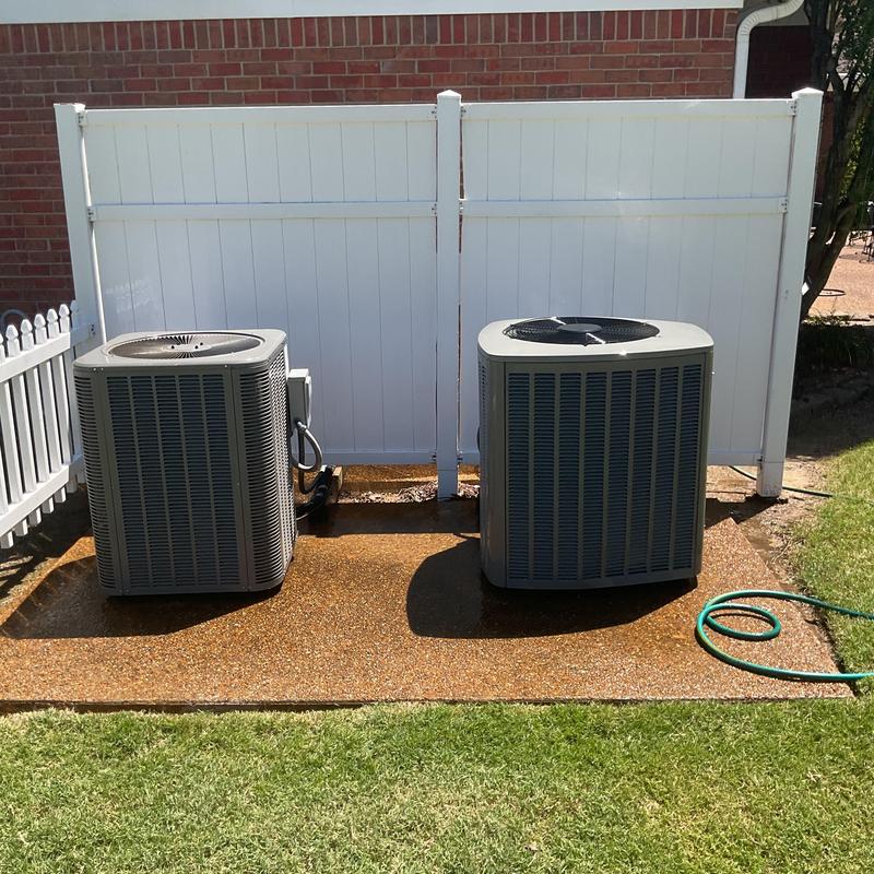 AprilAire 413 air conditioners with cleaned coils outdoors