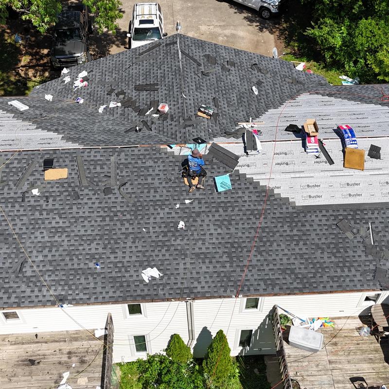 GAF HDZ shingle roof installation on apartment building