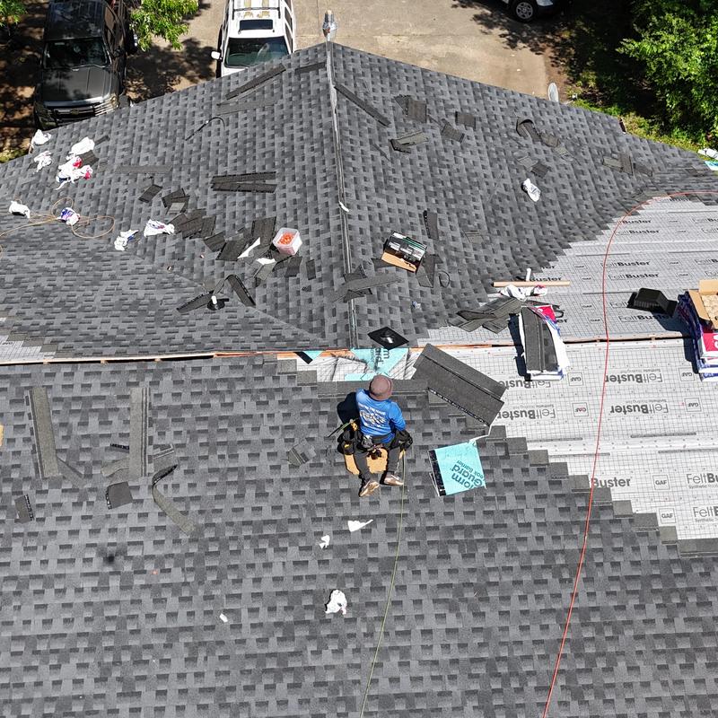 GAF HDZ shingle roof installation on apartment building