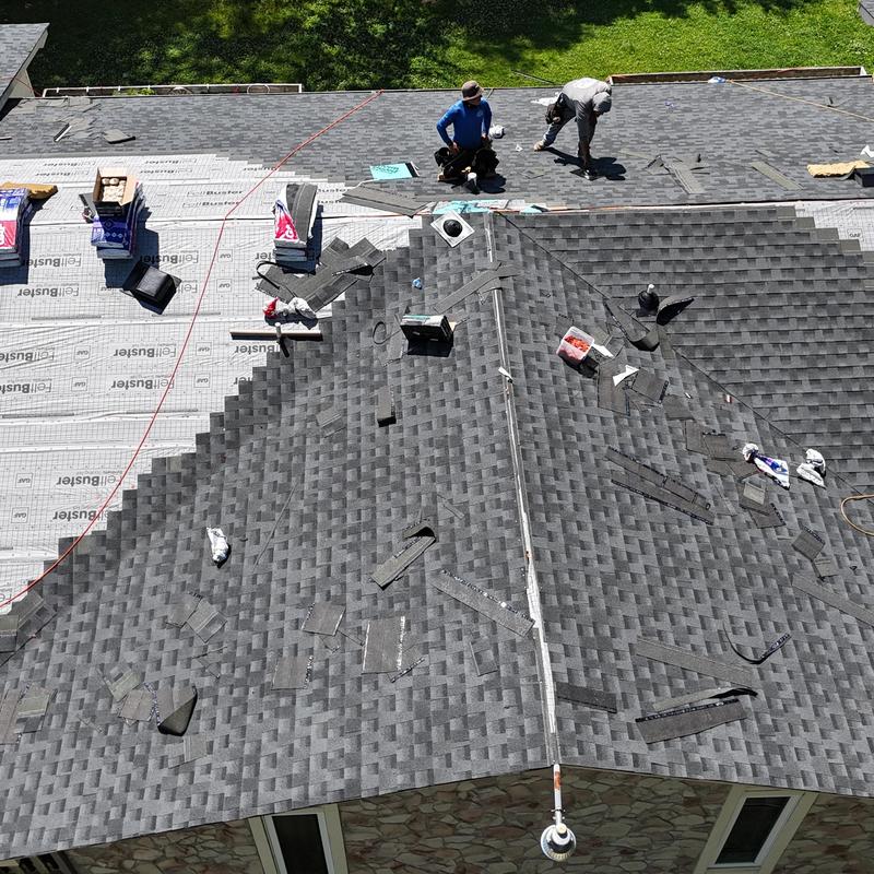 GAF HDZ shingle roof installation with workers