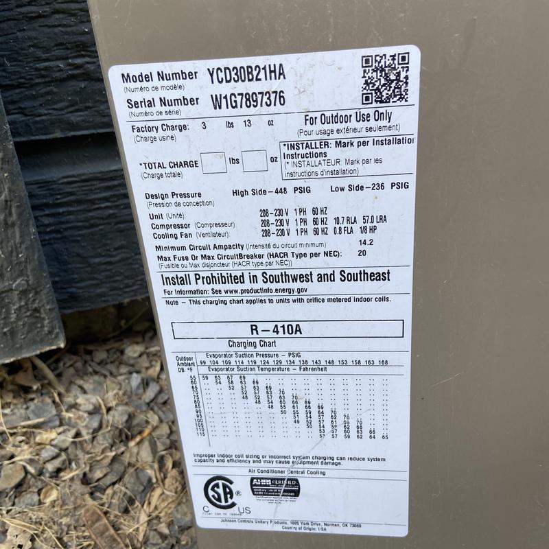 HVAC unit model YCD30B21HA outdoor label and specs HVAC unit model YCD30B21HA outdoor label and specs