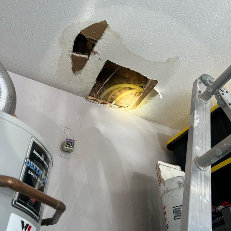 PEX water line leak repair in ceiling access panel