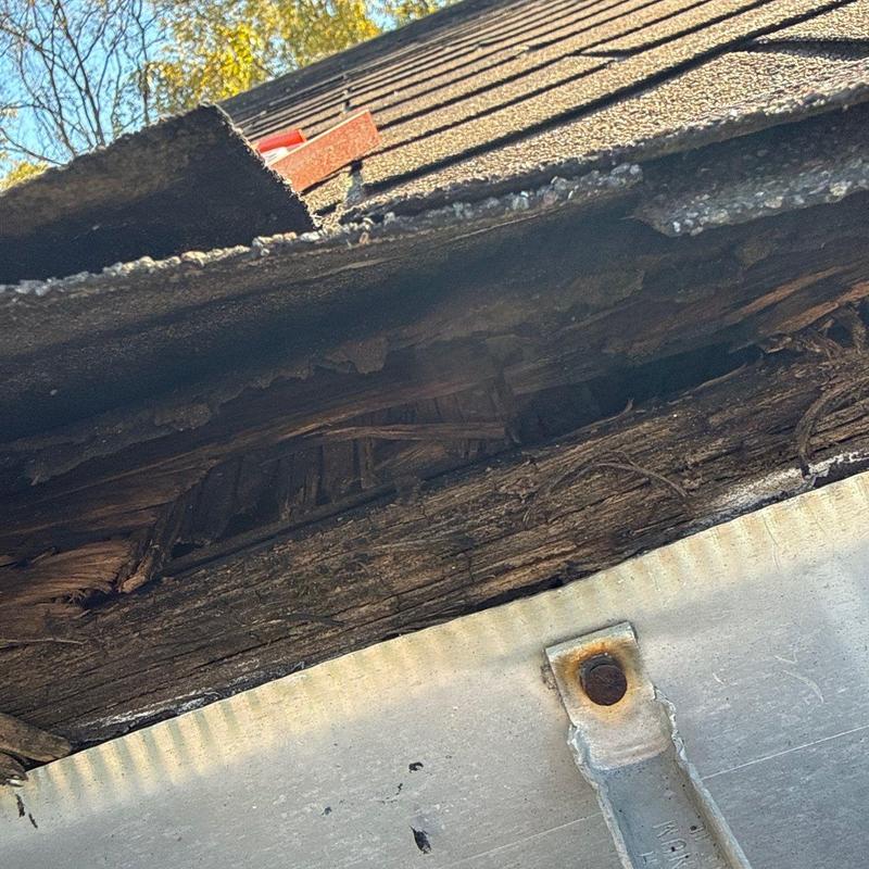 Roof decking with extensive water damage and rot