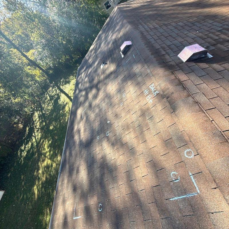 Shingles with hail damage and ridge vent inspection