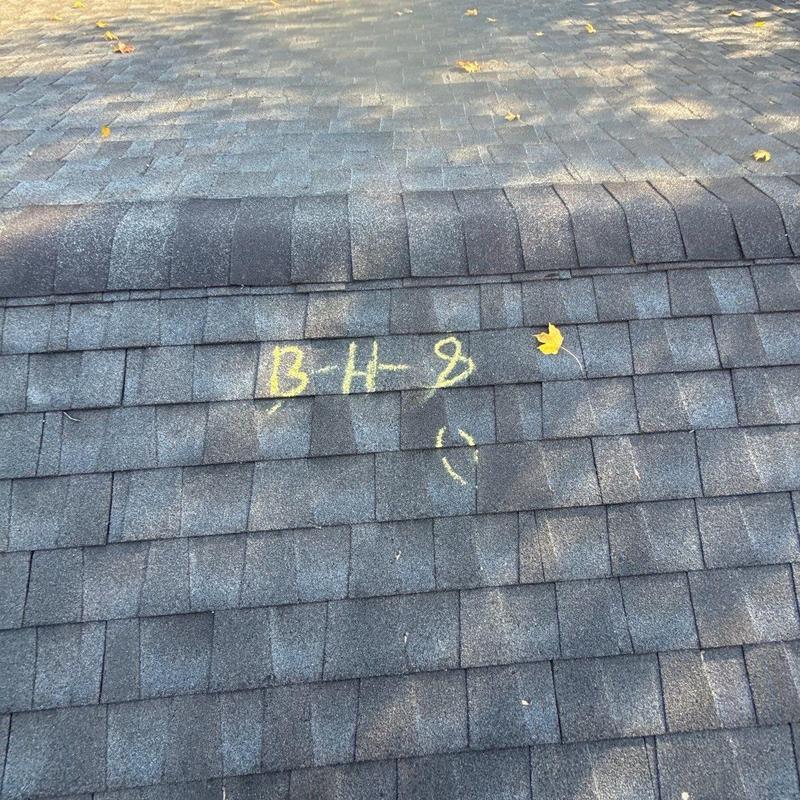Asphalt shingle roof with hail damage markings