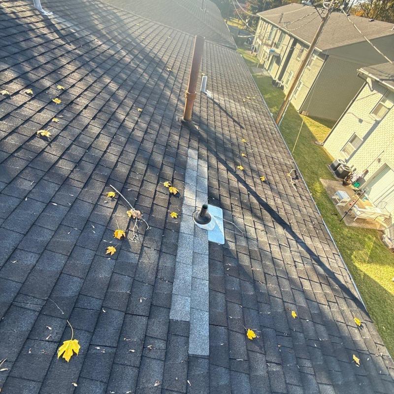 Roof shingles with vent pipe and hail damage inspection
