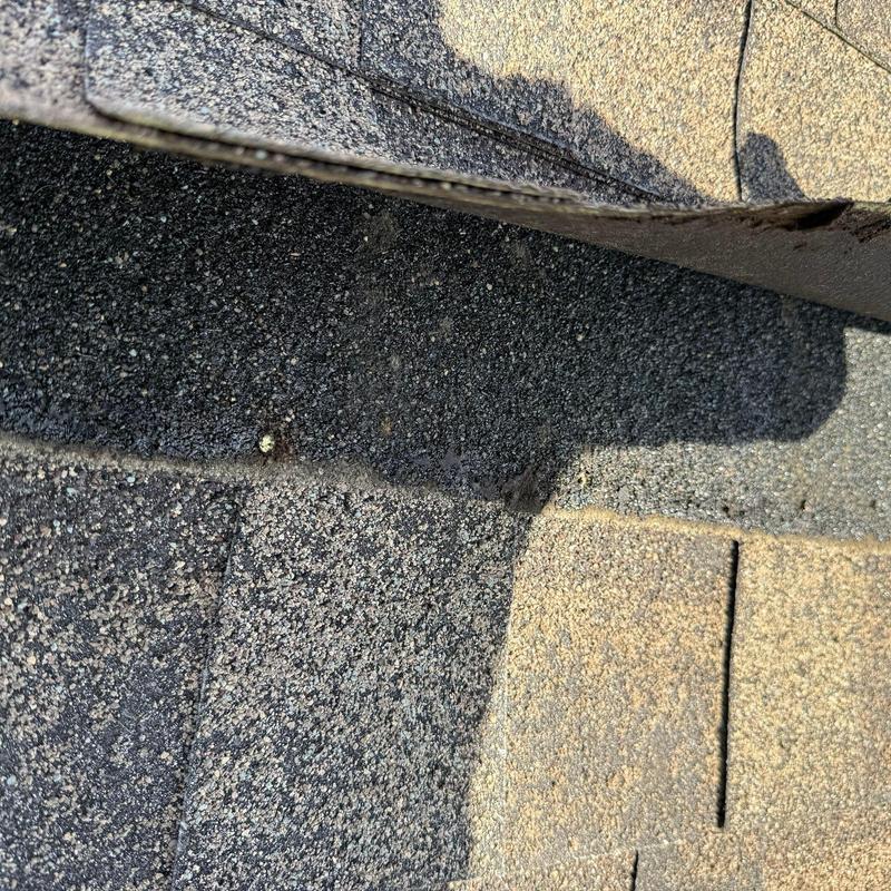 Asphalt shingle hail damage with lifted flap