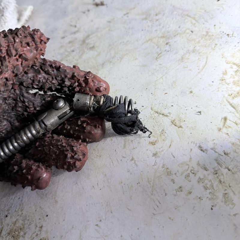 Drain snake with debris from tub and lav drain cleaning Drain snake with debris from tub and lav drain cleaning