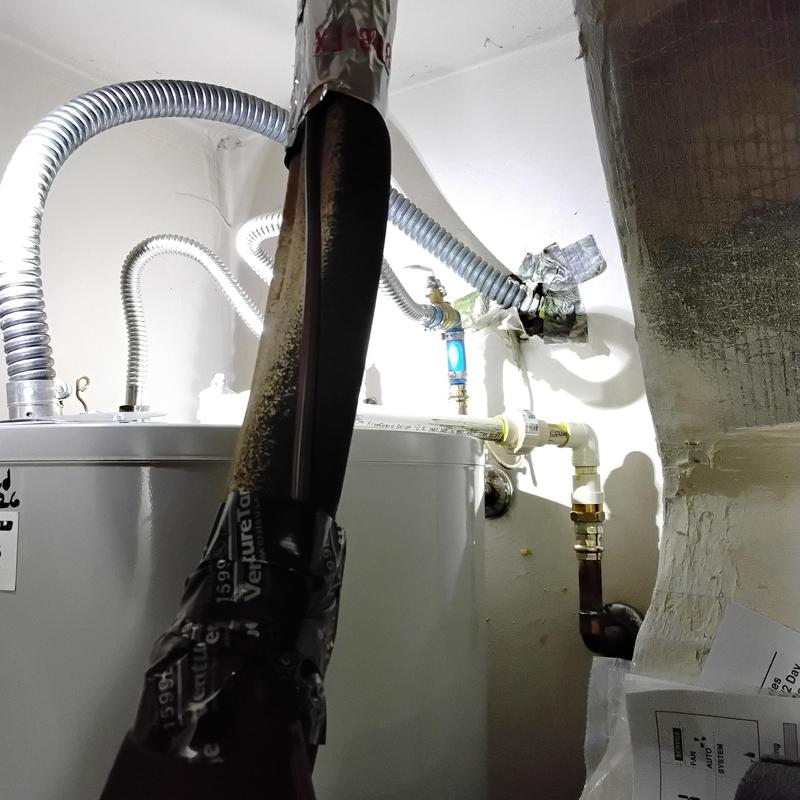Electric water heater with connected gas and water lines