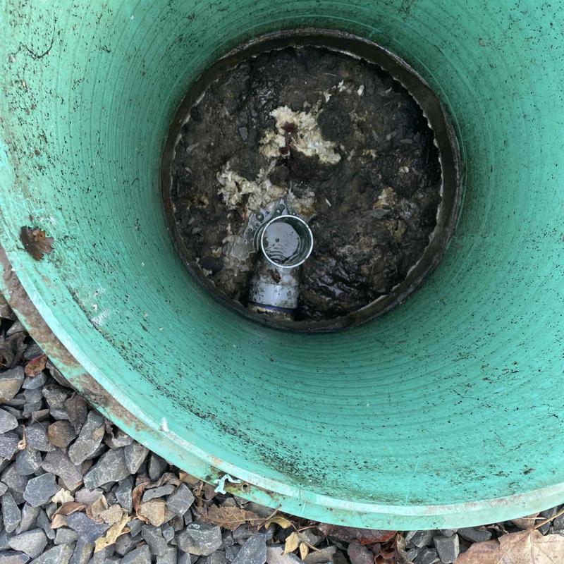 Septic tank interior with effluent and blockage buildup
