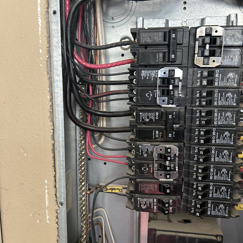 Electrical circuit breakers and wiring in panel box