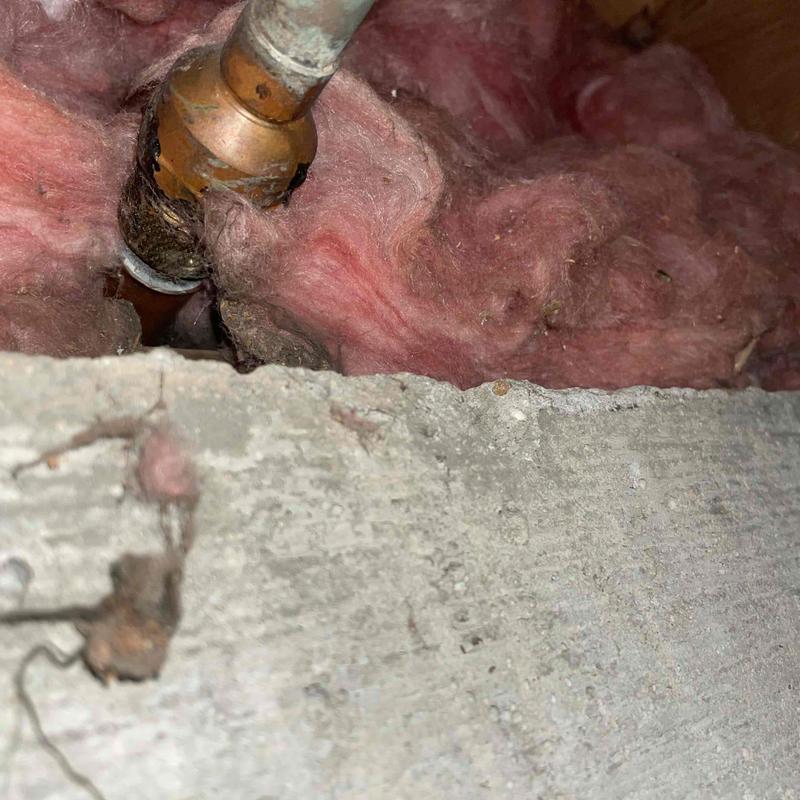 Copper plumbing joint with corrosion and insulation