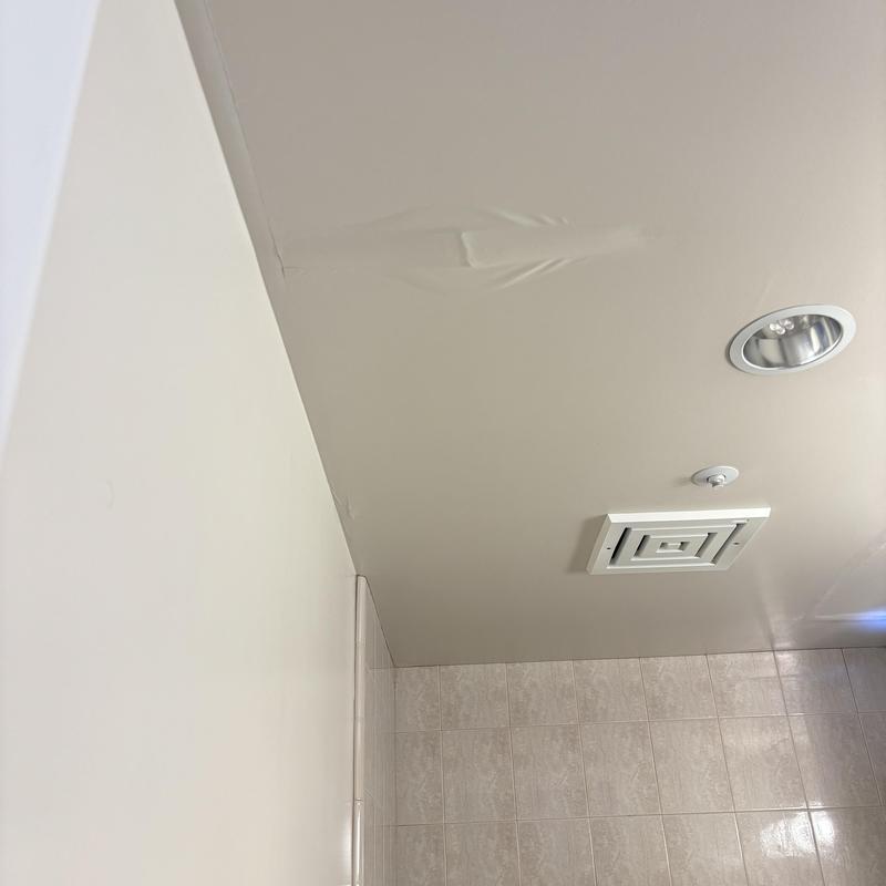 Bathroom ceiling with water damage and ventilation fan Bathroom ceiling with water damage and ventilation fan