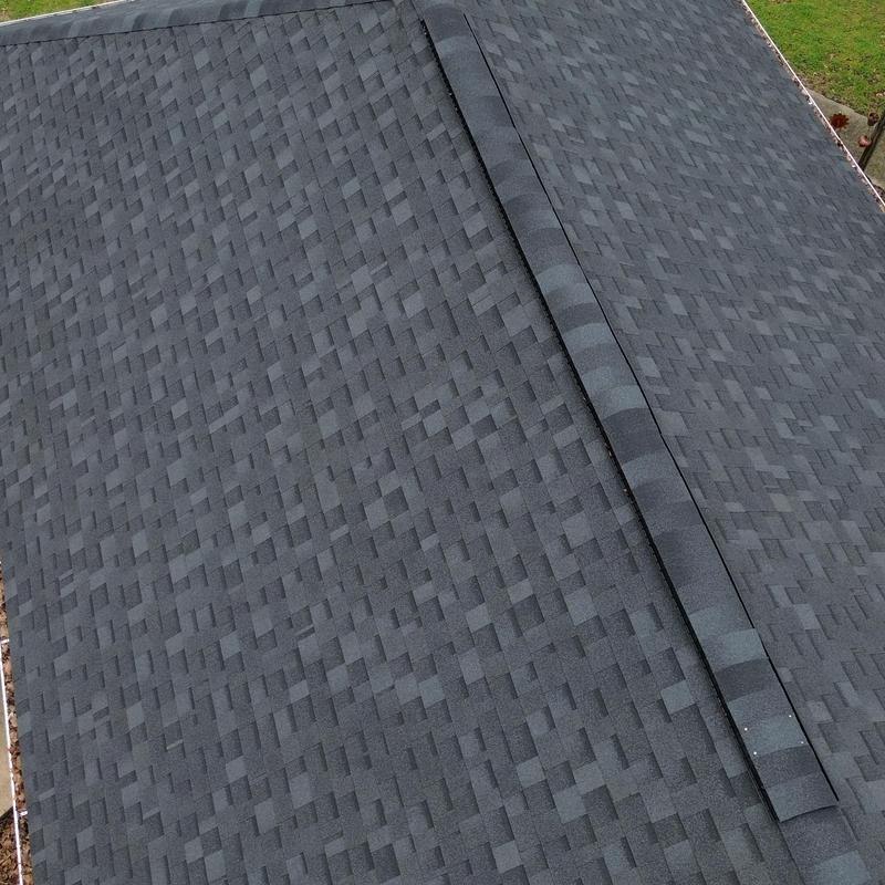 Architectural shingle roof with ridge vent installation