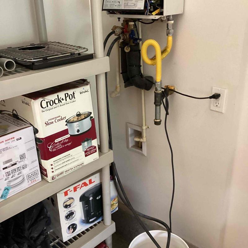 Tankless water heater flushing setup and inspection