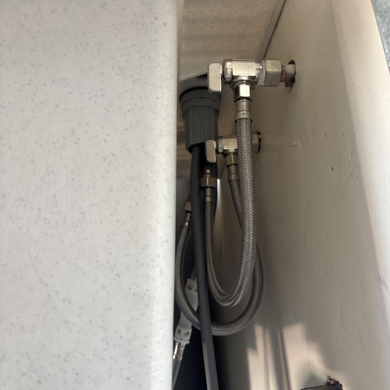 Quarter turn angle stop with braided hose connections Quarter turn angle stop with braided hose connections