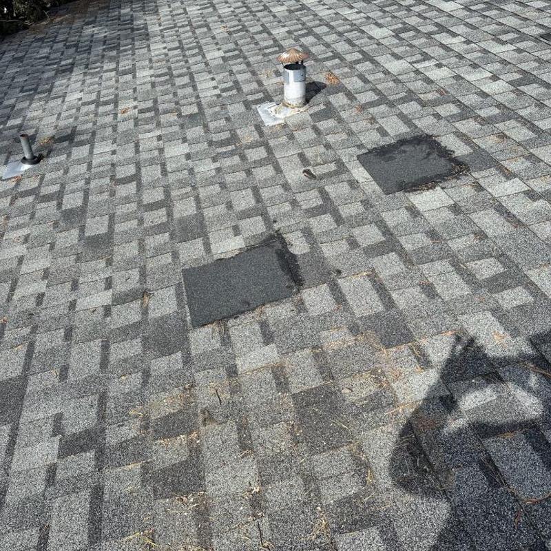 Roof vents and shingle patch repairs on damaged roof Roof vents and shingle patch repairs on damaged roof
