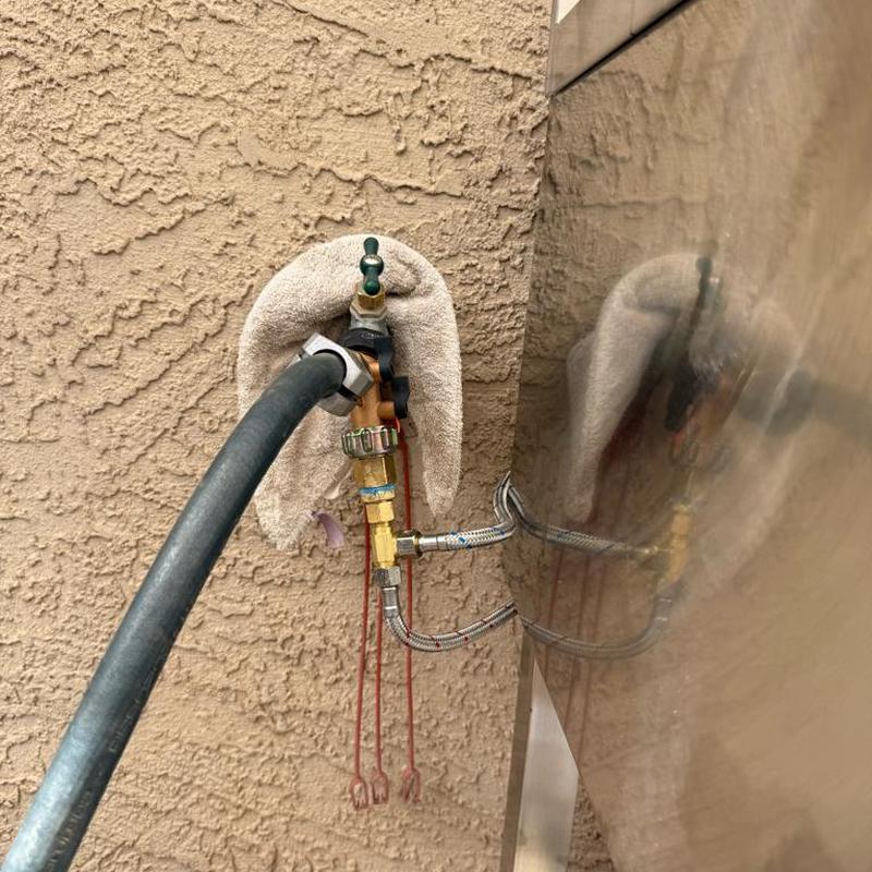 Utility sink water supply connection with hose setup