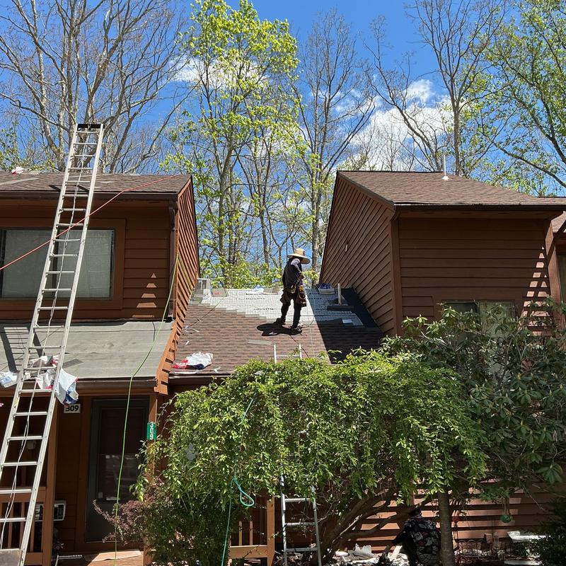 Hickory GAF shingled roof installation on condo Hickory GAF shingled roof installation on condo