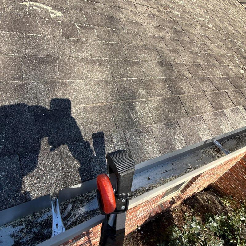 Asphalt shingle roof hail damage with gutter inspection