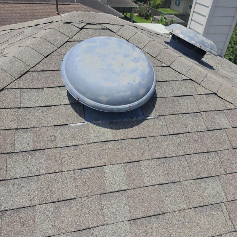 Roof vent with hail damage on architectural shingles Roof vent with hail damage on architectural shingles
