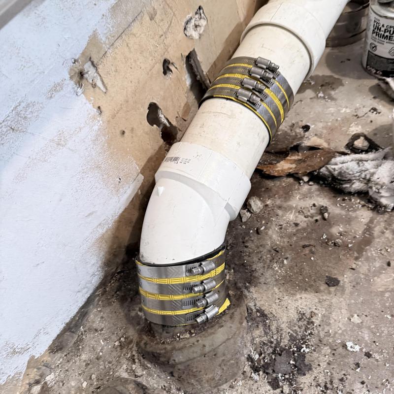 Cast iron pipe repair with PVC and hose clamps Cast iron pipe repair with PVC and hose clamps