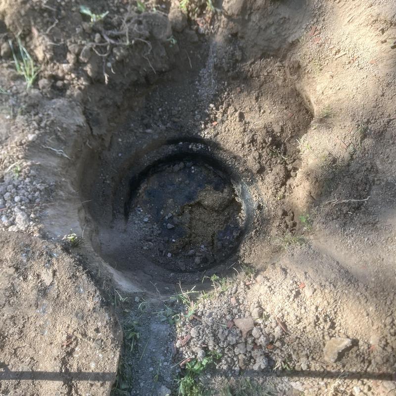 Septic tank inlet excavation and pump out site
