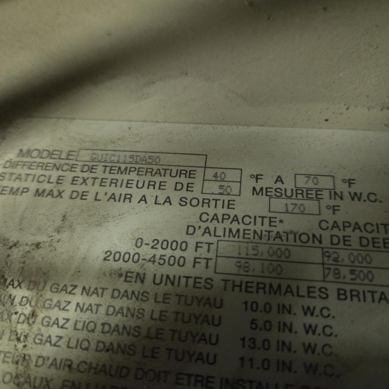 Furnace capacity and temperature specification label
