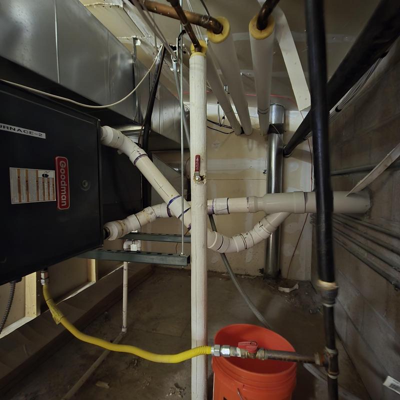 Furnace system with PVC vent pipes and gas line