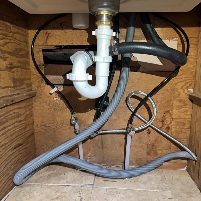 Kitchen sink water supply with PEX piping and angle stops