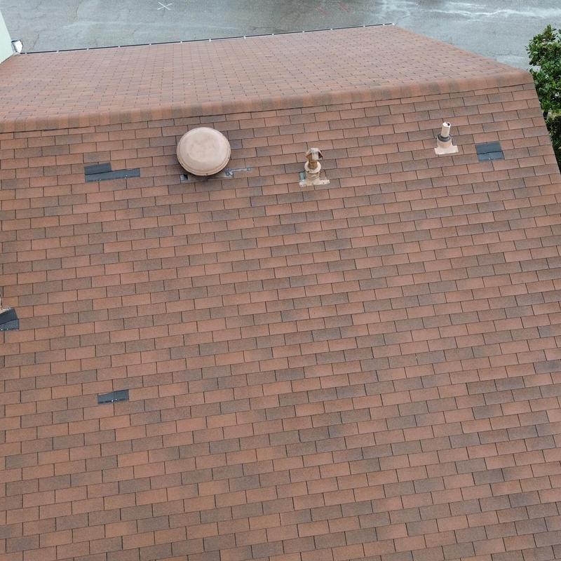 Architectural shingle roof with vents and flashing details