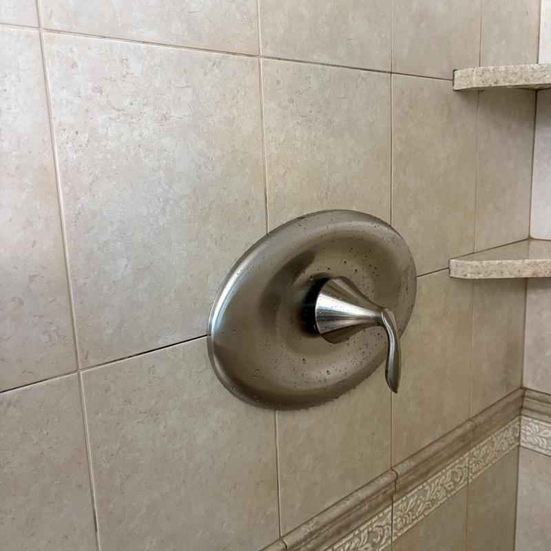 Moen Posey shower temperature valve on tile wall Moen Posey shower temperature valve on tile wall